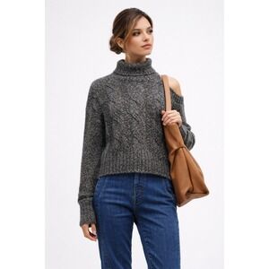 Veronica Beard Selleck Metallic Cable Knit Turtleneck Sweater Small Gray Minimal